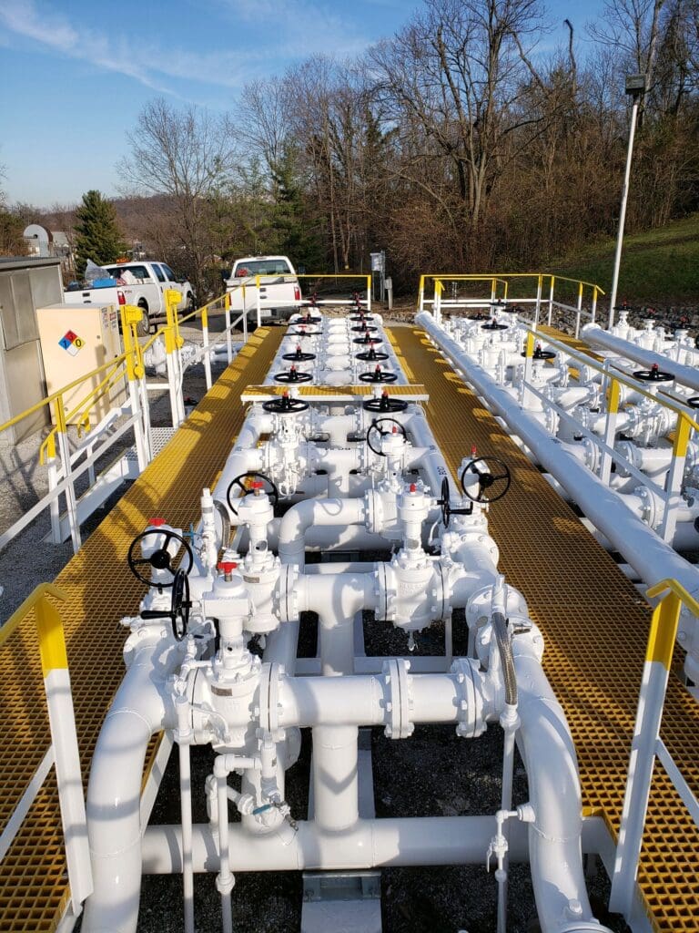 Overhead shot of pipes at the Bromley Terminal Manifold