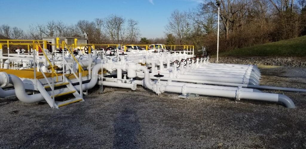 Wide-angle shot of pipes at the Bromley Terminal Manifold